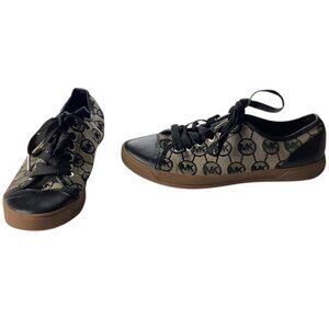 Michael Kors Womens MK Logo Monogram City Sneakers Sz 8M Black & Tan Rubber Sole